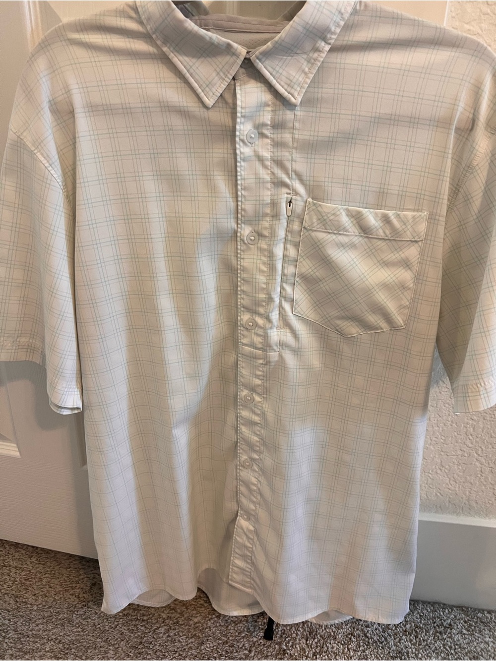Under Armour Light Blue and White Plaid Short-Sleeve Button-Down Shirt
